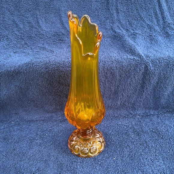 Vtg MCM 1950’s Kanawha Glass Amber Moon And Stars 12" Pedestal Finger Vase Decor - Picture 1 of 4